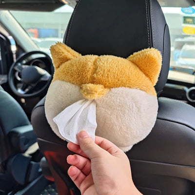 Tissue Box Cover Soft Adorable Corgi Butt Shaped Creative Storage Bag Hanging Pouch Tissue Box Wrapper For Car Home