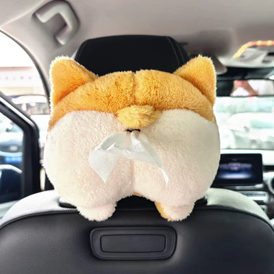 Tissue Box Cover Soft Adorable Corgi Butt Shaped Creative Storage Bag Hanging Pouch Tissue Box Wrapper For Car Home