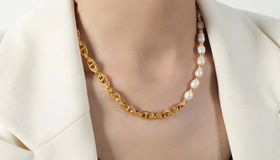 All-Match Titanium Steel Gold-Plated Freshwater Pearl Necklace