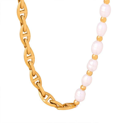 All-Match Titanium Steel Gold-Plated Freshwater Pearl Necklace