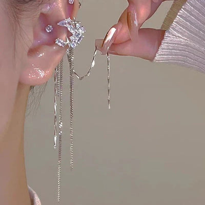 Fashion Elegant Zircon Awn Star Moon Tassel Non-piercing Ear Clip