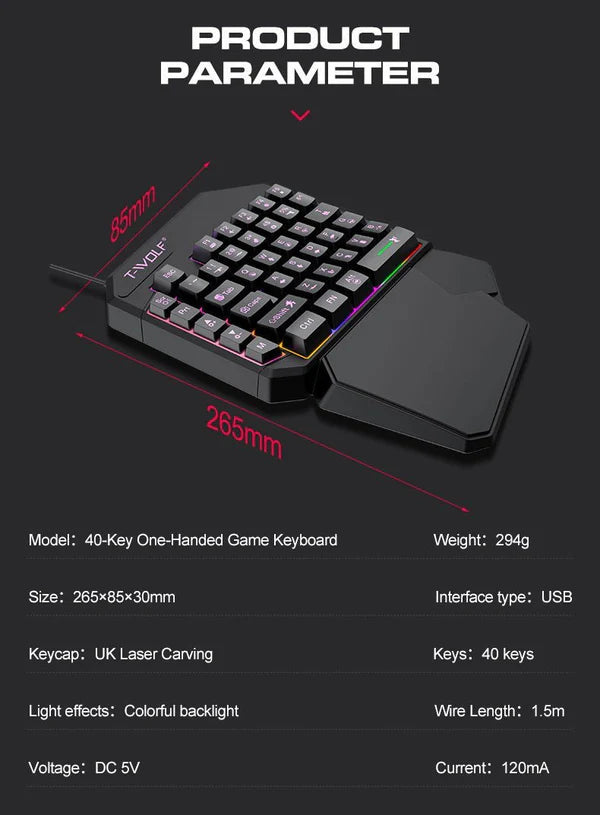 Lei Lang TF900 Single Hand Mouse Keyboard Suit.