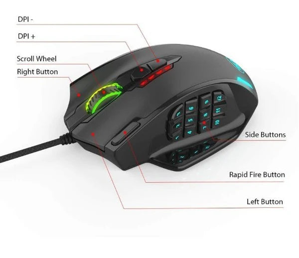 Red Dragon M908 One-Hander Macro Defines Mouse.